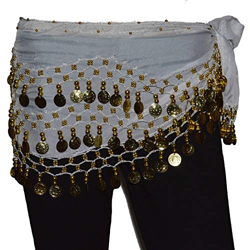 Tanzbekleidung & Accessories Bauchtanz Chiffon Hüfttuch Münzgürtel Bauchtanzgürtel Belly Dance Karneval (ca. 142 Münzen, Weiß) von Tanzbekleidung & Accessories