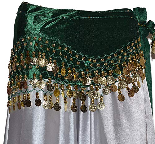 Tanzbekleidung & Accessories Bauchtanz MÜNZGÜRTEL HÜFTTUCH Belly Dance BAUCHTANZGÜRTEL HIP Scarf Karneval XXL (XXL: 215 cm, Dunkelgrün) von Tanzbekleidung & Accessories