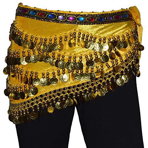 Tanzbekleidung & Accessories Bauchtanz Münzgürtel Samt Hüfttuch Belly Dance Bauchtanzgürtel Karneval Münzen (Gelb) von Tanzbekleidung & Accessories