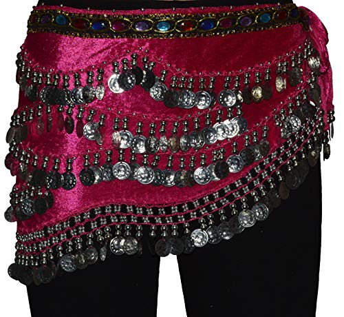 Tanzbekleidung & Accessories Bauchtanz Münzgürtel Samt Hüfttuch Belly Dance Bauchtanzgürtel Karneval Münzen (Pink mit silbernen Münzen) von Tanzbekleidung & Accessories