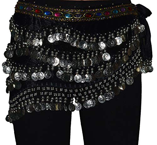 Tanzbekleidung & Accessories Bauchtanz Münzgürtel Samt Hüfttuch Belly Dance Bauchtanzgürtel Karneval Münzen (Schwarz mit silbernen Münzen) von Tanzbekleidung & Accessories