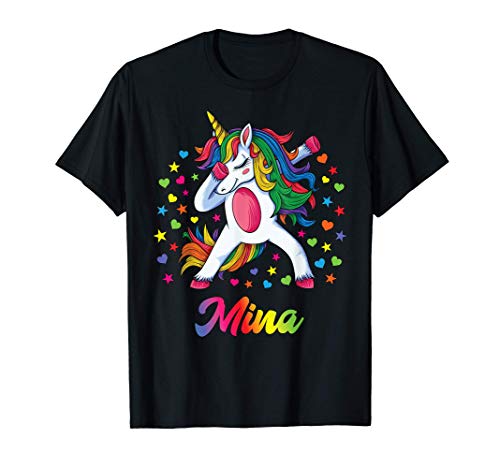 Mina Personalisierter Name Einhorn Mädchen Geschenk T-Shirt von Tanzen Einhorn Geburtstagsgeschenke Für Mädchen