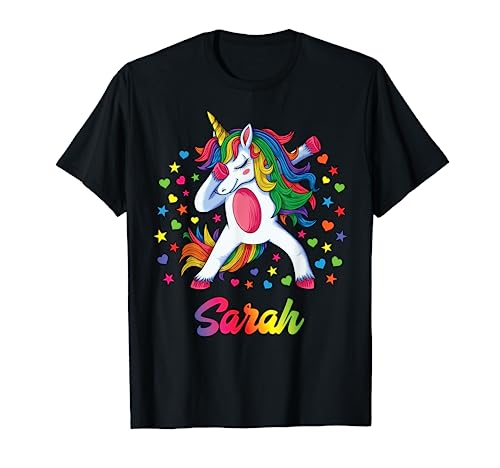 Sarah Personalisierter Name Einhorn Mädchen Geschenk T-Shirt von Tanzen Einhorn Geburtstagsgeschenke Für Mädchen