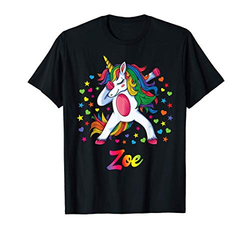 Zoe Personalisierter Name Einhorn Mädchen Geschenk T-Shirt von Tanzen Einhorn Geburtstagsgeschenke Für Mädchen