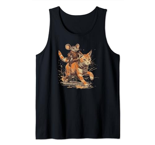 Witzige Maus mit Katze Kunst Comic für Herren Damen Kinder Tank Top Witzige Maus mit Katze Kunst Comic für Herren Damen Kinder Tank Top von Tanzende Maus Mäusebesitzer, lustige Sprüche