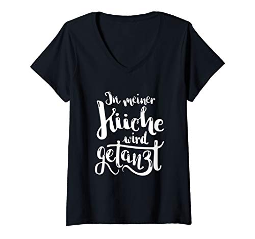 Damen Köchin Koch | Tanzen in der Küche | lustiger Kochen Spruch T-Shirt mit V-Ausschnitt von Tanzender Küchenchef Designs & Geschenke