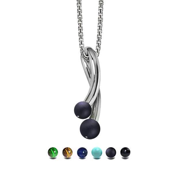 Curve Doppelter Röhrenförmiger Gebogener Vertikaler Anhänger Mit Halbedelsteinkugel Aus Edelstahl Von Taormina Jewelry Curve Doppelter Röhrenförmiger Gebogener Vertikaler Anhänger Mit Halbedelsteinkugel Aus Edelstahl Von Taormina Jewelry von TaorminaJewelry