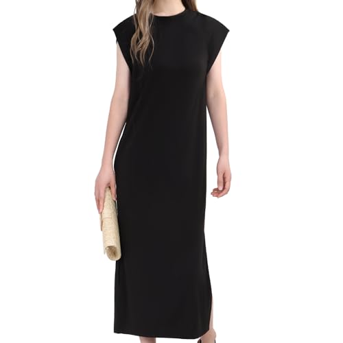 Taoyoule Sommer Frauen Maxi Kleid Eleganter Stil Basic Ärmellose Kleider Casual Shirt Kleider für Frauen mit Split und Taschen von Taoyoule