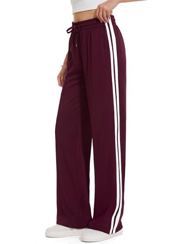 Tapata 81cm Jogginghose Geradem Bein Freizeithose lockere Sporthose Yogahose Gummizug Hose mit Taschen Bordeaux, S von Tapata