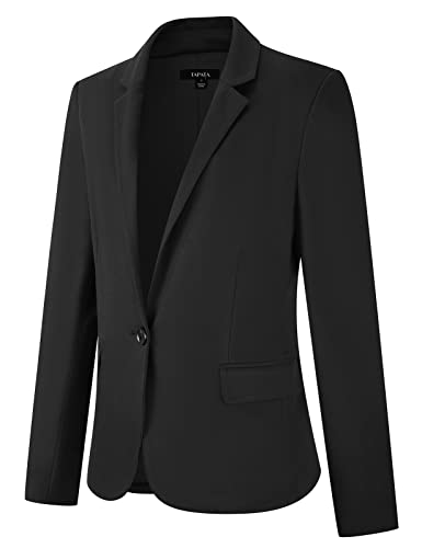 Tapata Blazer Damen Lange Ärmel Jacke Einfarbig Revers Elegant Business Blazer mit Tasche und Knöpfe,Schwarz,Medium von Tapata