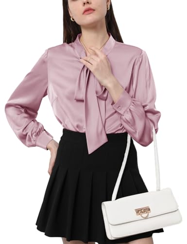 Tapata Bluse Damen Satin V-Ausschnitt Elegant mit Schleife Damen Blusen Button Down Shirts Klassische Langarm Casual Business von Tapata