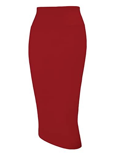 Tapata Damen Bleistiftrock Midi Kurz Hohe Taille Stretch Figurbetont Rock Business mit Schlitz Bleistift Rock Knielänge, Red, XXX-Large von Tapata