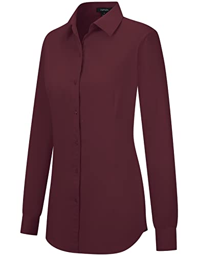Tapata Damen Button Down Shirts Klassisch Fit Lange Ärmel Blusen Stretch Tops für Arbeit Business Casual Dressy Burgund X-Large von Tapata