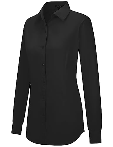 Tapata Damen Button Down Shirts Klassisch Fit Lange Ärmel Blusen Stretch Tops für Arbeit Business Casual Dressy Schwarz XX-Large von Tapata
