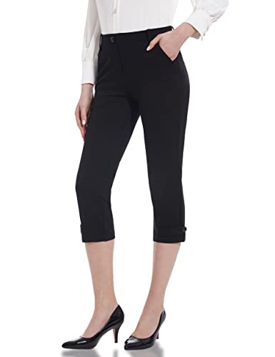 Tapata Damen Caprihose Sommer 3/4 Hose Capri Stretch Business Hosen Elegante Lässige Sommerhose für die Arbeit im Büro, Shwarz, 12 von Tapata