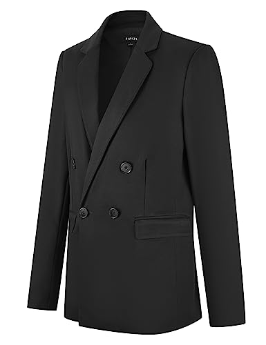 Tapata Damen Doppelreihige Blazer Langarm Business Casual Office Arbeit Oversize Jacke mit Taschen,Schwarz,Large von Tapata