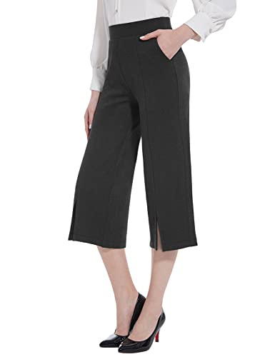 Tapata Damen Hose 3/4 mit Tasche Schlaghose Freizeithose Anzughose hoher Taille Weite Bein Hose Frühling und Herbst Caprihose Damen, Holzkohle, XS von Tapata