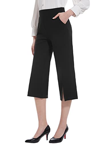 Tapata Damen Hose 3/4 mit Tasche Schlaghose Freizeithose Anzughose hoher Taille Weite Bein Hose Frühling und Herbst Caprihose Damen, Schwarz, XL von Tapata