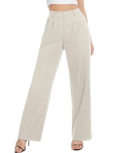 Tapata Damen Hose Weites Bein Lang Mit Taschen Vintage Baggy Freizeit Button Down, Beige, 16 von Tapata