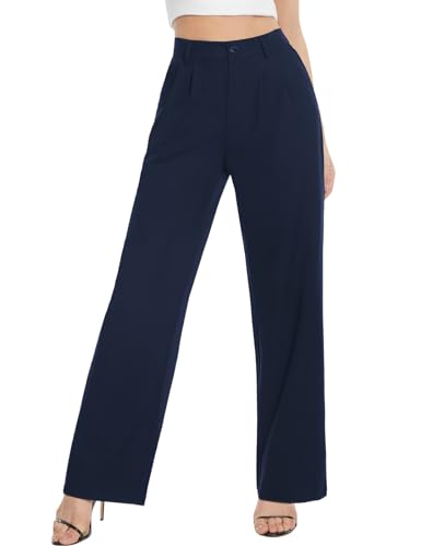 Tapata Damen Hose Weites Bein Lang Mit Taschen Vintage Baggy Freizeit Button Down, Navy blau, 18 von Tapata