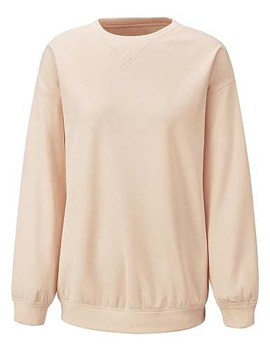 Tapata Damen Sweatshirts mit Rundhalsausschnitt Langarm Pullover Sweatshirt Weich und bequem Top Drop Schultern Lose Passform, Beige, S von Tapata