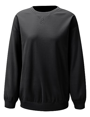 Tapata Damen Sweatshirts mit Rundhalsausschnitt Langarm Pullover Sweatshirt Weich und bequem Top Drop Schultern Lose Passform, Schwarz, L von Tapata