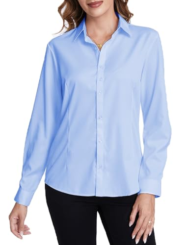 Tapata Frauen Klassische Button-Down Bluse Formelle Arbeit Kleid Fitted Shirts Kragen Langarm Business Top, Light Blue, Klassisch, Small von Tapata