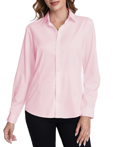 Tapata Frauen Klassische Button-Down Bluse Formelle Arbeit Kleid Fitted Shirts Kragen Langarm Business Top, Pink, Klassisch, X-Large von Tapata