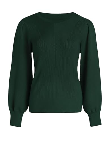 Tapata Damen Pullover Lange Puffärmel Strickpullover Sweatshirt Gerippter Rundhalsausschnitt Elegant Lässige Herbstoberteile Bequeme Pulli, Grün, Large von Tapata