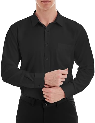 Tapata Herren Hemden Solid Langarm Stretch Formales Hemd Business Casual Bluse, Black, X-Large von Tapata