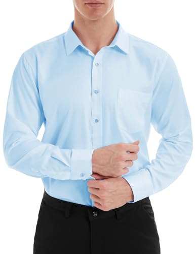 Tapata Herren Hemden Solid Langarm Stretch Formales Hemd Business Casual Bluse, Light Blue, X-Large von Tapata