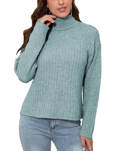 Tapata Rollkragenpullover Damen Gerippter Hoher Kragen Lässiger Lockerer Pullover Leichter Strick Langarm-Pullover, Blau, Medium von Tapata