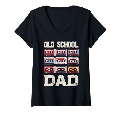 Damen Old Dad School Retro Kassetten Tapes Vintage Musik Design T-Shirt mit V-Ausschnitt Damen Old Dad School Retro Kassetten Tapes Vintage Musik Design T-Shirt mit V-Ausschnitt von TapeDad