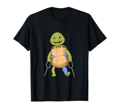 Tapfere Tiere an Gehhilfen - Cartoon Schildkröte auf Krücken T-Shirt für Erwachsene und Kinder, Schwarz, S, Kurzarm Tapfere Tiere an Gehhilfen - Cartoon Schildkröte auf Krücken T-Shirt für Erwachsene und Kinder, Schwarz, S, Kurzarm von Tapfere Tiere an Gehhilfen