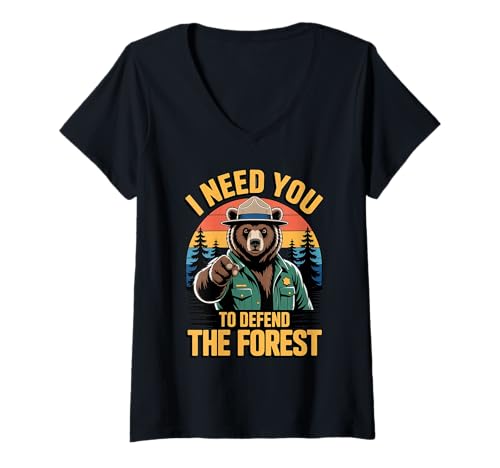 Damen Ich Brauche Dich, um den Wald zu verteidigen Schütze die T-Shirt mit V-Ausschnitt Damen Ich Brauche Dich, um den Wald zu verteidigen Schütze die T-Shirt mit V-Ausschnitt von Tapferer Waldaufseher Bärenliebhaber Natur Grafik