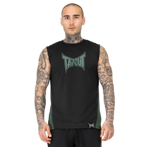 Tapout Herren ärmelloses Funktionsshirt Normale Passform Training Tank Black/Green M von Tapout