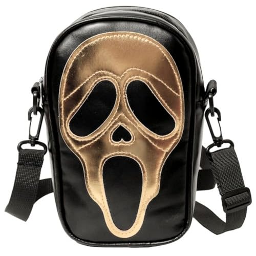 Tapp Collections Scream Ghost Face PU Crossbody Goth Sling Bag für Damen und Herren, Schwarze Tasche/goldene Maske von Tapp Collections