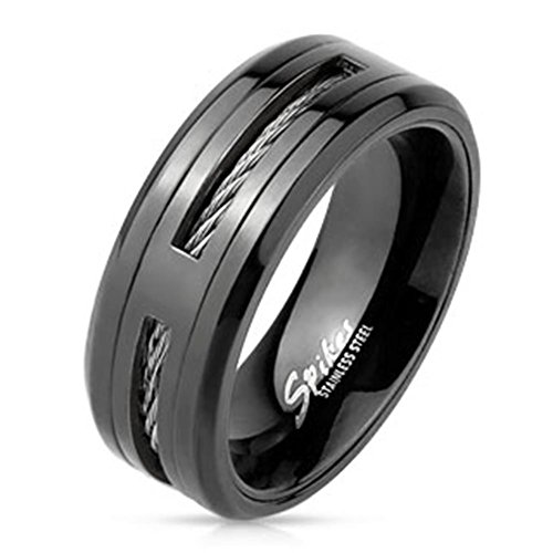 Tapsi´s Coolbodyart® Band Ring Edelstahl 8mm Breit Stahl Seil Schwarz 61(19,5) von Tapsi´s Coolbodyart