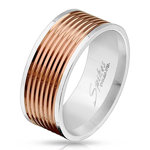Tapsi´s Coolbodyart® Band Ring Edelstahl 9mm Breit Rose Gold Linien Rillen 69(22) von Tapsi´s Coolbodyart