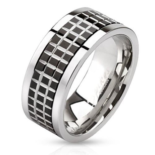 Tapsi´s Coolbodyart® Band Ring Edelstahl Mosaik Schwarz Silber 9mm Breit72(23) von Tapsi´s Coolbodyart