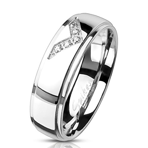 Tapsi´s Coolbodyart® Damen Herren Fingerring Classic Domering Edelstahl 316L Zirkonia Chevron Symbol Größe 66(21) von Tapsi´s Coolbodyart