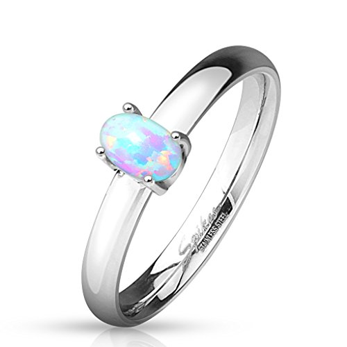 Tapsi´s Coolbodyart® Damen Ring Edelstahl Silber Opal Oval Weiß 53(17) von Tapsi´s Coolbodyart