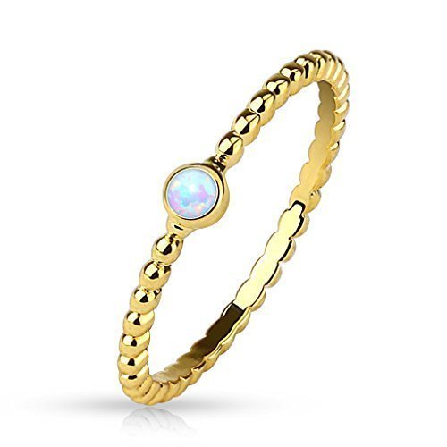 Tapsi´s Coolbodyart® Damen Ring Messing Geflochten 14 Kt Gold IP Opal Weiß 53(17) von Tapsi´s Coolbodyart