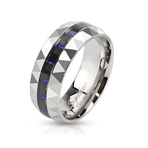 Tapsi´s Coolbodyart® Edelstahl Damen Ring Silber 6mm breit mit Blau-Schwarzem Carbon Inlay und gegenüberstehenden Ecken 57 (18) von Tapsi´s Coolbodyart