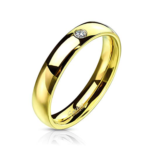 Tapsi´s Coolbodyart® Edelstahl Ring Gold 4mm Breit Classic LIne Mit Single Zirkonia 49 (15,5) von Tapsi´s Coolbodyart