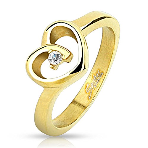 Tapsi´s Coolbodyart® Edelstahl Ring gelbgold 4mm breit hohles Herz mit Zirkonia 57 (18) von Tapsi´s Coolbodyart