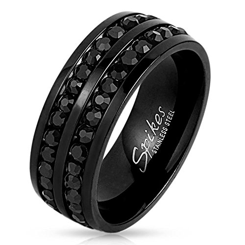 Tapsi´s Coolbodyart® Finger Ring Edelstahl 8mm Breit Doppelt Reihe Zirkonia Schwarz 61(19,5) von Tapsi´s Coolbodyart