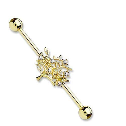 Tapsi´s Coolbodyart® Industrial Piercing Barbell Chirurgenstahl Damen & Herren [Baum des Lebens] 38mm | Industrial Barbell | Barbell Piercing Ohr | Ohrpiercing Stab CBABI36-1438_GDC von Tapsi´s Coolbodyart