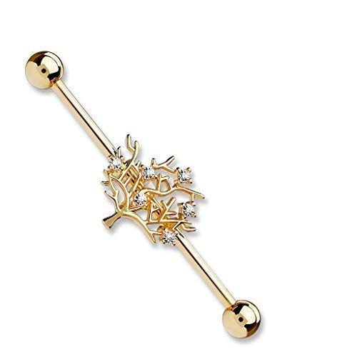 Tapsi´s Coolbodyart® Industrial Piercing Barbell Chirurgenstahl Damen & Herren [Baum des Lebens] 38mm | Industrial Barbell | Barbell Piercing Ohr | Ohrpiercing Stab CBABI36-1438_RDC von Tapsi´s Coolbodyart