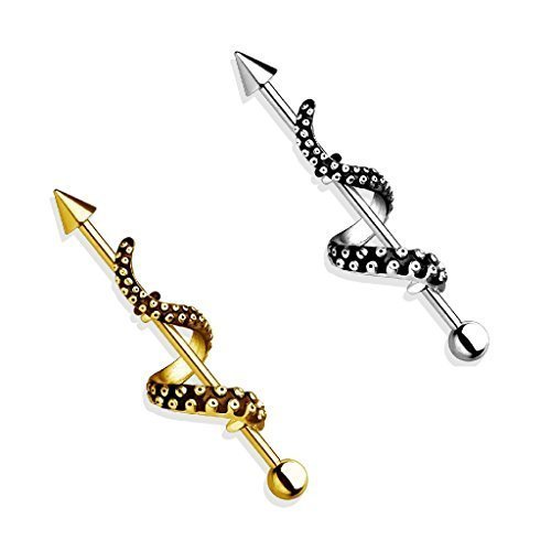 Tapsi´s Coolbodyart® Industrial Piercing Barbell Chirurgenstahl Damen & Herren [Octopus] 38mm | Industrial Barbell | Barbell Piercing Ohr | Ohrpiercing Stab CBABI21_Set von Tapsi´s Coolbodyart